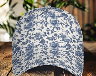 Blue Toile Hat Flowers Floral Baseball Cap Snapback Hats Gift All Over Print