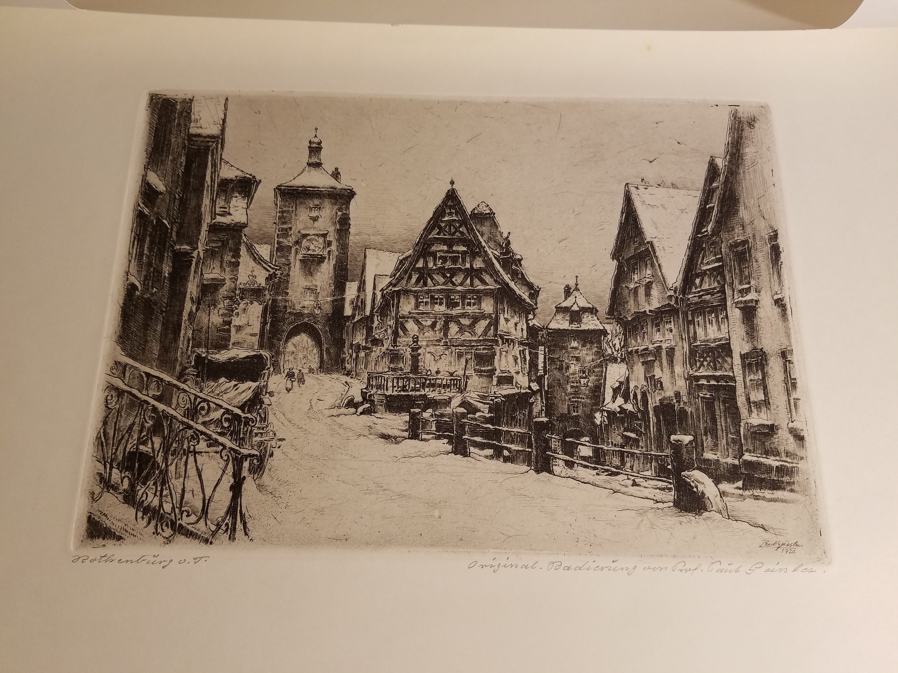 ローテンブルクの街並み　絵画　版画　エッチング　ドイツ画家ポール・ガイスラー作 ローテンブルクの街並み 絵画 版画 エッチング ドイツ画家ポール