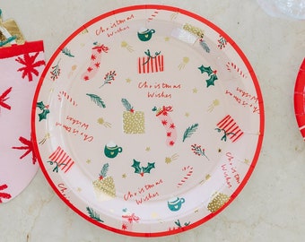 Christmas Party Plates, Christmas Wishes, Merry Christmas Plates, Christmas Tableware, Pink Christmas Plates, Christmas Dinner, Party Plates