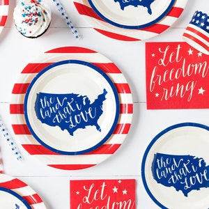 Ensemble de vaisselle patriotique, rouge crème et bleu, fête de l&#39;indépendance, fête du 4 juillet, fête du Memorial Day, décoration du 4 juillet