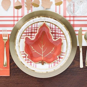 24 Plates, Thanksgiving Plate Set, Thanksgiving Tableware, Harvest Plates, Harvest Plate Set, 3 Sets of Plates, Maple Leaf Plates, Plaid