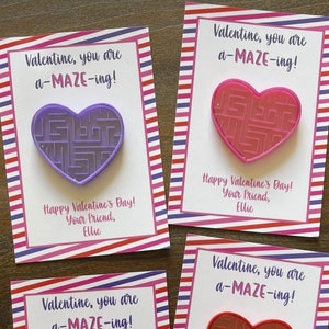 You are A-Maze-ing, Valentine&#39;s Day Card, Mini Maze Valentines, Class Valentines, Set of 4, Heart Maze Valentine, Non Candy Valentines