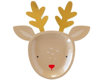 Rudolph Plates, Reindeer Plates, Kids Christmas Table, Fun Christmas Plates, Kids Party Plates, Christmas Party Plates, Holiday Party Decor