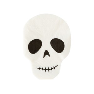 May include: White paper skull with black eyes and a stitched mouth. Halloween party decoration.