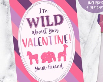 Zirkus Tier Cookie Valentinstag druckbare Tags, Wild über Sie Valentine, druckbare Valentinstage, Sofort Download, Klasse Valentinstag Karten