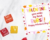 Starburst Valentine, Printable Valentines, Starburst Gift Tag, You Make My Heart Burst, Class Valentine Tags, Valentine Gift Tags, Download
