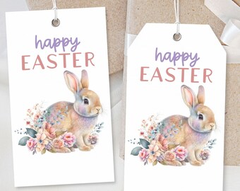 Etiquetas de regalo de conejito de Pascua, etiquetas de Pascua imprimibles, etiquetas de regalo de Pascua, etiquetas de regalo de Feliz Pascua, etiquetas de conejito de Pascua, etiquetas de orejas de conejo, Pascua floral
