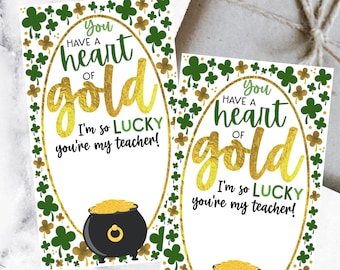 Teacher Appreciation Tags, Heart of Gold, Lucky You're My Teacher, Teacher Thank You, Teacher Gift Tags, Thank You Gift Tag, St Patricks Day