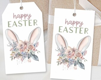 Etiquetas de regalo de conejito de Pascua, etiquetas de Pascua imprimibles, etiquetas de regalo de Pascua, etiquetas de regalo de Feliz Pascua, etiquetas de conejito de Pascua, etiquetas de orejas de conejo, Pascua floral