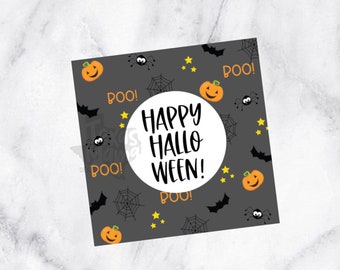 Happy Halloween Tag, Halloween Square Tag, Halloween Cookie Tag, 2 Inch Square Tag, Afdrukbare Tags, Cookie Printables, Cookie Tags