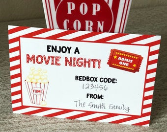 Lehrer Wertschätzung Geschenkanhänger, druckbare Redbox Zertifikat, Filmabend druckbare, Film Geschenkgutschein, CODE NICHT INBEGRIFFEN, Einfacher Geschenkanhänger