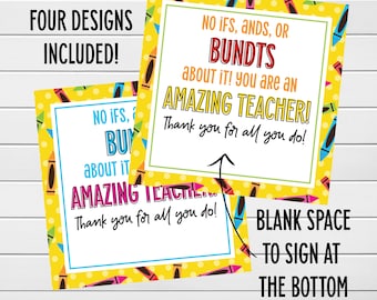 Teacher Appreciation Gift Tag, Teacher Bundt Cake Gift Tag, Bundt Cake Tag, Thank You Tag, Bundt Cake Gift Tags, No Ifs Ands or Bundts