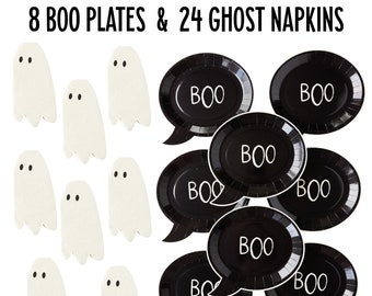 Boo Plates and Ghost Napkins Set, Halloween Party Supplies, Halloween Plates, Halloween Napkins, Halloween Table, Halloween Party Decor
