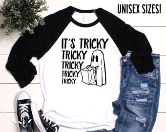 It's Tricky Shirt, It's Tricky Tee, Trick or Treat shirt, Halloween shirt, Funny Halloween shirt, Halloween raglan, Ghost Trick or Treat Tee
