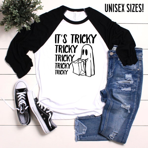 It's Tricky Shirt, It's Tricky Tee, Trick or Treat shirt, Halloween shirt, Funny Halloween shirt, Halloween raglan, Ghost Trick or Treat Tee