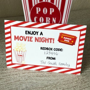 Lehrer Wertschätzung Geschenkanhänger, druckbare Redbox Zertifikat, Filmabend druckbare, Film Geschenkgutschein, CODE NICHT INBEGRIFFEN, Einfacher Geschenkanhänger