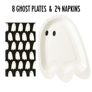Ghost Plates and Napkins Set, , Halloween Party Supplies, Ghost Shaped Plate, Ghost Napkins, Halloween Tableware, Halloween Decorations
