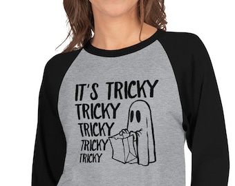 READY TO SHIP, It's Tricky Shirt, It's Tricky Tee, Trick or Treat shirt, Halloween shirt, Funny Halloween shirt, Halloween Raglan