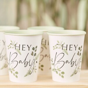 Hey Baby Cups, Botanical Baby Shower, Greenery Baby Shower, Party Supplies, Baby Shower Decor, Shower Supplies, Gender Neutral Shower