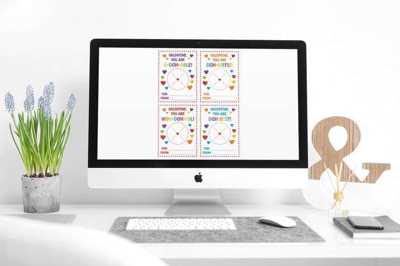 May include: Four printable Valentine's Day cards with a rainbow heart design and the text "Valentine, you are A-doh-able!" "Valentine, you are Doh-riffic!" "Valentine, you are Won-doh-ful!" and "Valentine, you are Doh Best!"