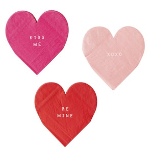 Heart Shaped Napkins, Be Mine, Kiss Me Napkins, XOXO Decor, Valentines Day Napkins, Valentines Day Table Decoration, Valentine&#39;s Party Decor