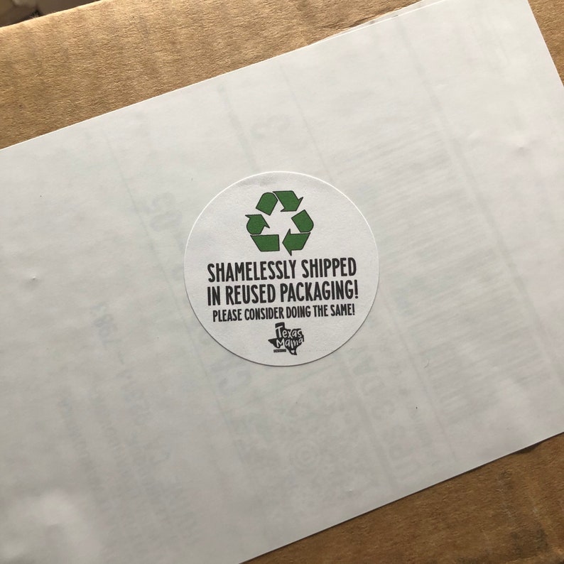 Reused Packaging Sticker, Shamelessly Shipped Recycled Packaging, Recycled Box Sticker, Please Recycle Me, Reduce Reuse Recycle afbeelding 1