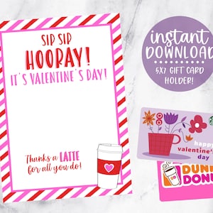 Tarjeta de San Valentín de café para maestros, Sip Sip Hooray, Es el día de San Valentín, Gracias a Latte Valentine, Titular de la tarjeta de regalo de café, San Valentín imprimible