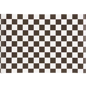 May include: A rectangular object with a black and white checkerboard pattern. The pattern consists of evenly spaced squares, creating a classic and symmetrical design. The object is set against a white background.