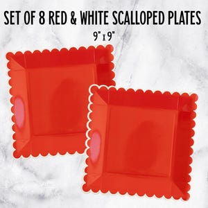 Red and White Plates, Scalloped Plates, Christmas Paper Plates, Holiday Tableware, Christmas Party, Festive Plates, Class Holiday Party