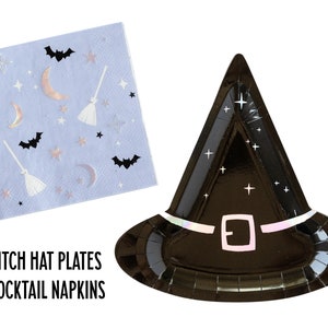 Witch Hat Plates, Halloween Napkins, Halloween Tableware, Spooky Party Decor, Witchy Party Decor, Halloween Party, Plates and Napkins Set afbeelding 2