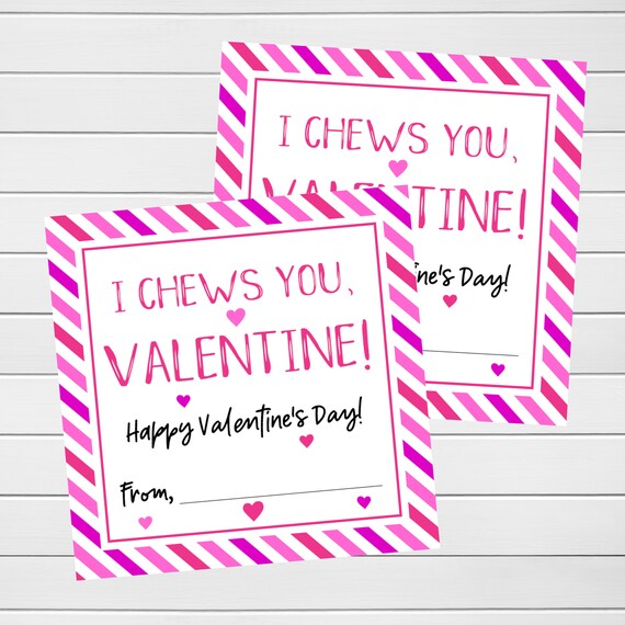 I Chews You Tag Bubblegum Valentines Printable Valentines - Etsy