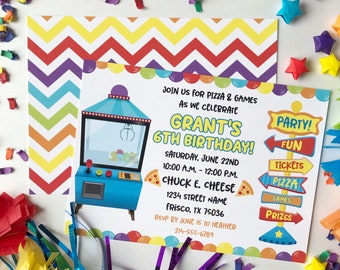 Pizza Party Invitation, Arcade Invitation, Arcade Birthday, Arcade Party Invitation, Pizza Invitation, Pizza Birthday, Chuck E Cheese Party