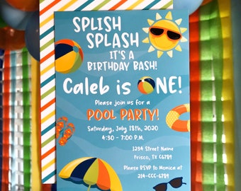 Splish Splash Invitation, Splish Splash Party, Pool Party, Birthday Invitation, Printable Invitation