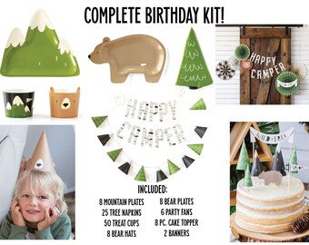 Adventure Birthday Set, Adventure Awaits, Happy Camper, Mountains and Trees, Woodland Birthday, Camping Birthday, The Great Outdoors