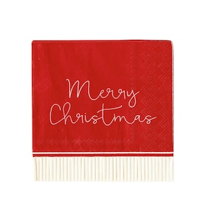 Merry Christmas Napkins, Scripted Napkins, Fringe Napkins, Cocktail Party Napkins, Holiday Party, Christmas Party Decor, Holiday Cocktails