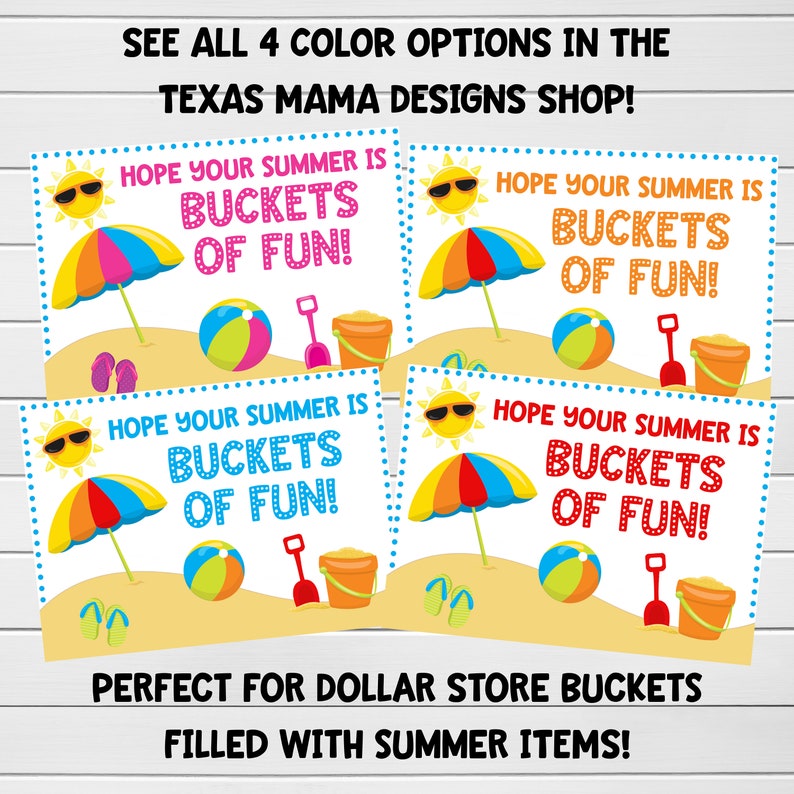 End of Year Gift, Buckets of Fun, Printable, Digital File, Ready for Summer, Last Day of School Gift, Gift for Teacher, Class Gift, Summer image 2