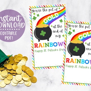 Pot of Gold Gift Tags, Instant Download, Editable PDF, St. Patrick&#39;s Day Tags, Rainbow Gift Tags, St. Patrick&#39;s Tag, Teacher Appreciation