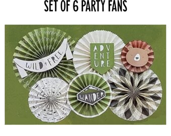 Happy Camper Party Fans: Wild & Free, Adventure, Bear, Set of 6