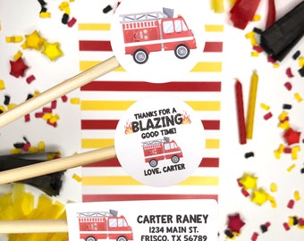 Fire Truck Stickers, Fire Truck Birthday Stickers, Birthday Party Stickers, Kids Address Labels, Party Favor Stickers, Fire Truck Birthday