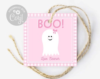 Halloween Boo Tags, Boo Gift Tags, roze Ghost Tags, roze Boo Tags, Halloween Gift Tags, Halloween Tags, meisje Ghost met strik, gunst Tags