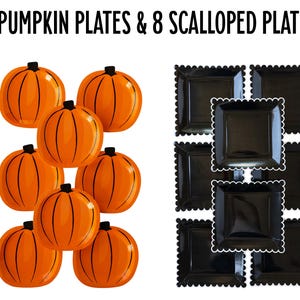 Pumpkin Plates, Halloween Tableware, Halloween Table Decor, Halloween Plate Set, Orange and Black Decor, Halloween Party Plates