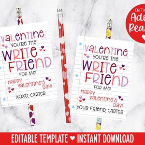 Bleistift Valentinstag, Schreib Freund für mich, Valentinstag Stift Tags, Bleistift Valentinstag Tags, Schreibzeug Valentinstag, Schul Valentinstag, druckbare Tags
