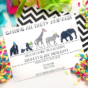 Invitación de animales de fiesta, fiesta de animales del zoológico, invitación de animales del zoológico, fiesta de Safari, invitación de cumpleaños, invitación imprimible, animales de Safari