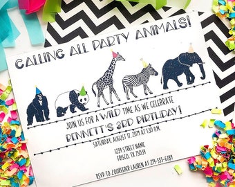 Party Animals Invitation, Zoo Animals Party, Zoo Animals Invitation, Safari Party, Birthday Invitation, Printable Invitation, Safari Animals