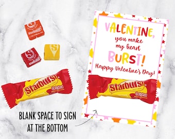 Starburst Valentine, Printable Valentines, Starburst Gift Tag, You Make My Heart Burst, Class Valentine Tags, Valentine Gift Tags, Download