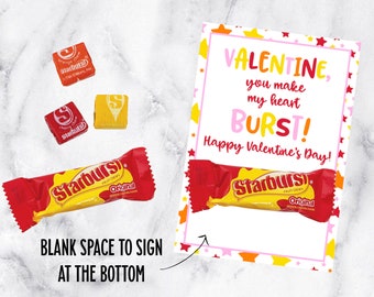 Starburst Valentine, Printable Valentines, Starburst Gift Tag, You Make My Heart Burst, Class Valentine Tags, Valentine Gift Tags, Download