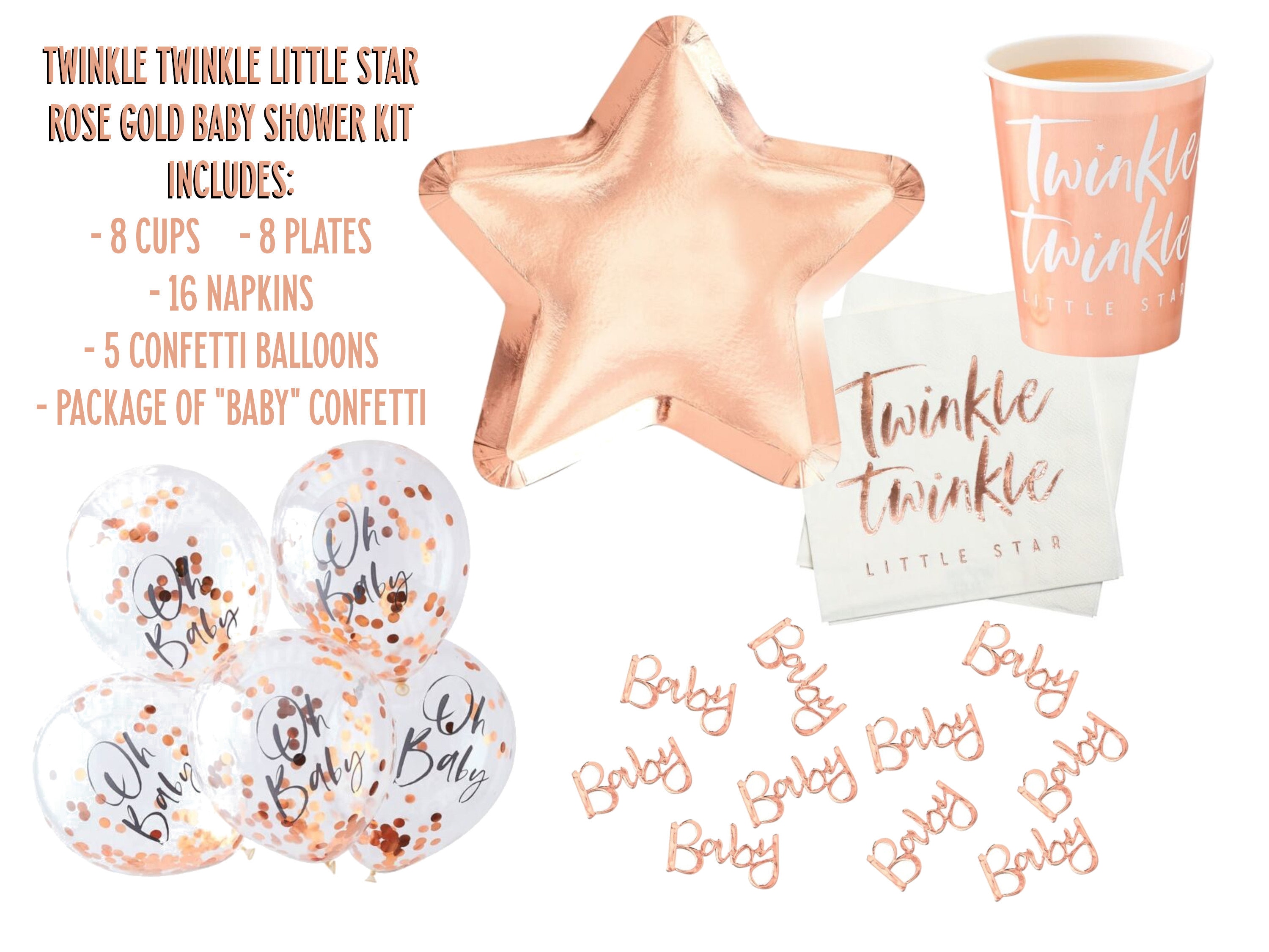Twinkle Twinkle Little Star Rose Gold Baby Shower Decor Complete Set Rose Gold Plates Rose Gold Cups Rose Gold Confetti