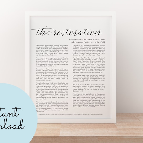 The Restoration Proclamation | Digital Download | Multiple sizes