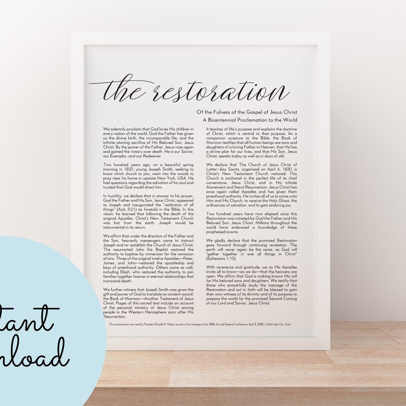 Restoration Proclamation Etsy