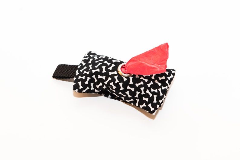 Fabric Dog Poop Bag Holder Black Dog Bone Print Dog Poop Bag Bone Print Pet Waste Bag Holder Dog Bone Print Fabric Pet Waste Bag Holder
